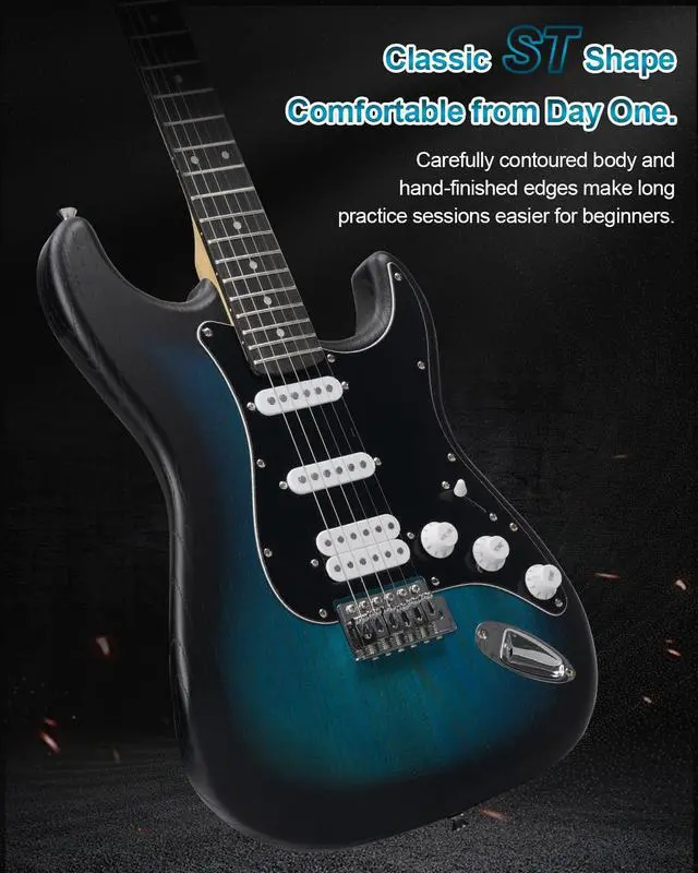 Alt view image 5 of 7 - UST-150 Beginner Electric Guitar, Lightweight ST Style Guitar with Matte Natural Finish, Easy to Play for New Players, Perfect for Home Practice, Learning and First Guitar Experience, Blue