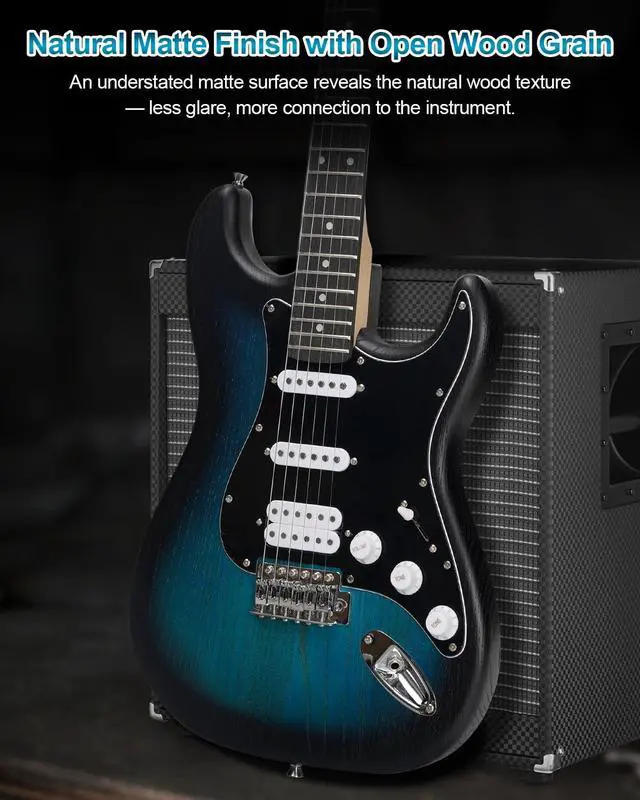 Alt view image 6 of 7 - UST-150 Beginner Electric Guitar, Lightweight ST Style Guitar with Matte Natural Finish, Easy to Play for New Players, Perfect for Home Practice, Learning and First Guitar Experience, Blue
