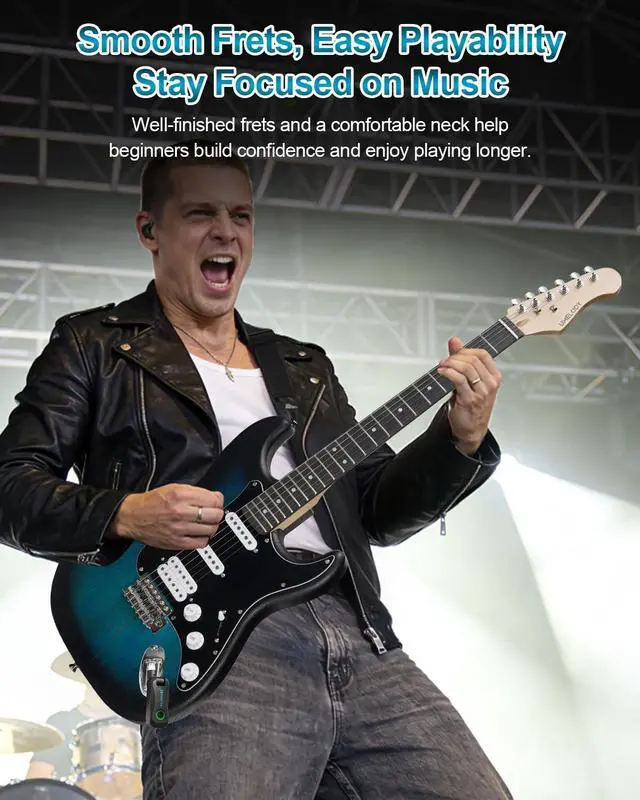 Alt view image 7 of 7 - UST-150 Beginner Electric Guitar, Lightweight ST Style Guitar with Matte Natural Finish, Easy to Play for New Players, Perfect for Home Practice, Learning and First Guitar Experience, Blue