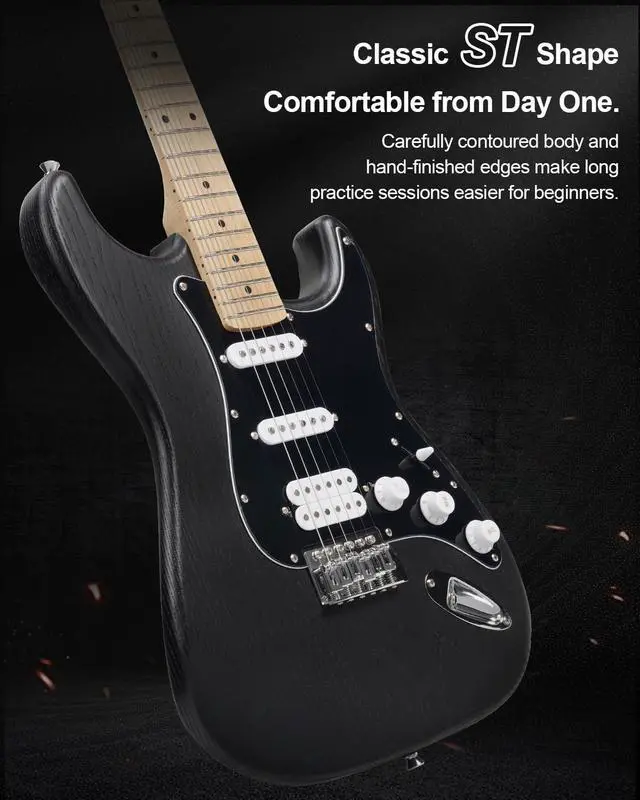 Alt view image 5 of 7 - UST-150 Beginner Electric Guitar, Lightweight ST Style Guitar with Matte Natural Finish, Easy to Play for New Players, Perfect for Home Practice, Learning and First Guitar Experience, Black