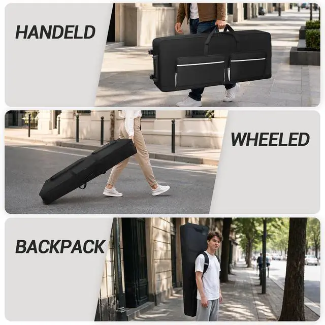 Alt view image 2 of 7 - 88Key Keyboard Case with Wheels & Adjustable Shoulder Straps Padded Rolling Gig Bag with 4 Accessory Pockets, for Digital Piano, Synthesizer & Keyboard, 57.1"x18.1"x6.9"