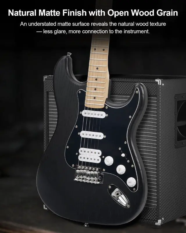 Alt view image 6 of 7 - UST-150 Beginner Electric Guitar, Lightweight ST Style Guitar with Matte Natural Finish, Easy to Play for New Players, Perfect for Home Practice, Learning and First Guitar Experience, Black