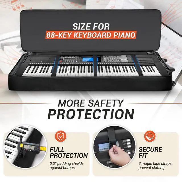 Alt view image 7 of 7 - 88Key Keyboard Case with Wheels & Adjustable Shoulder Straps Padded Rolling Gig Bag with 4 Accessory Pockets, for Digital Piano, Synthesizer & Keyboard, 57.1"x18.1"x6.9"