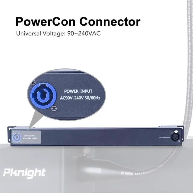 Alt view image 3 of 7 - Rack Mount Gooseneck LED Light, 3 Dimmable Lamps, PowerCON Input, Brightness Control, Detachable XLR, Metal Housing LA0102