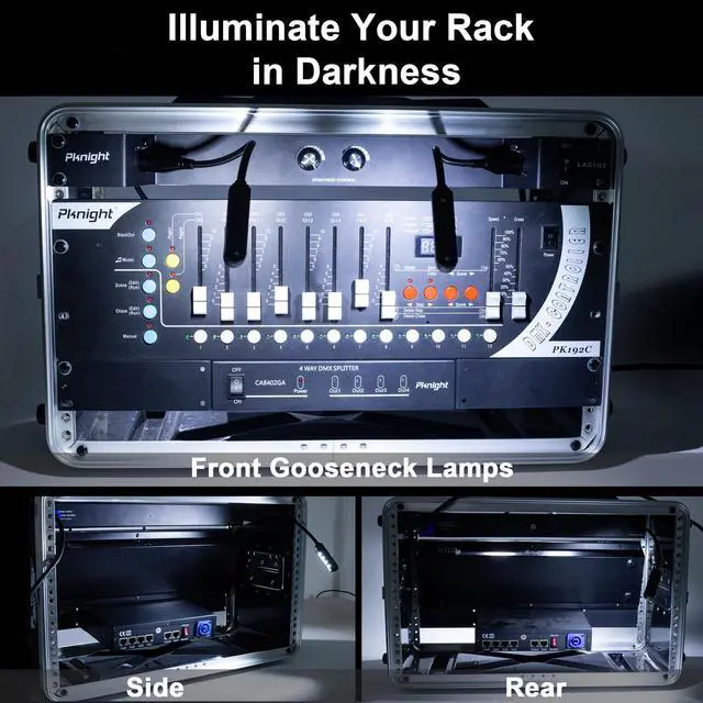 Alt view image 7 of 7 - Rack Mount Gooseneck LED Light, 3 Dimmable Lamps, PowerCON Input, Brightness Control, Detachable XLR, Metal Housing LA0102