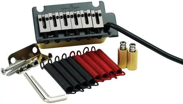 Main image of Guitar Tremolo Bridge with Brass Roller Saddle String Space 10.5mm & Brass Block & Spring and Claw, Pop-In Vibrato Bar, Complete Install Kit for Start ST Electric Guitar(GG-2001, Black)