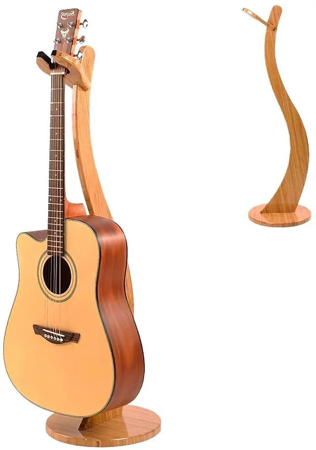 Main image of Wooden Guitar Stand Floor - Handmade Bamboo Guitar Music Stands for Acoustic Guitar Players, Wood Guitars Holder with Hanger for Electric Guitar, Banjo (Bamboo)