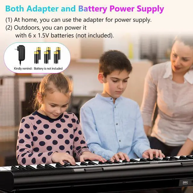 Alt view image 4 of 6 - Keyboard Piano 61 Keys Dual HiFi Speakers Digital Piano with 51 Panel Function Buttons LED Display Dual Keyboard 2 Power Options Electric Piano Support for Headset and Microphone