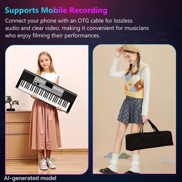 Alt view image 5 of 6 - Keyboard Piano 61 Keys Dual HiFi Speakers Digital Piano with 51 Panel Function Buttons LED Display Dual Keyboard 2 Power Options Electric Piano Support for Headset and Microphone