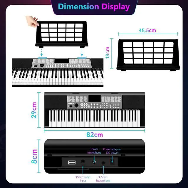 Alt view image 6 of 6 - Keyboard Piano 61 Keys Dual HiFi Speakers Digital Piano with 51 Panel Function Buttons LED Display Dual Keyboard 2 Power Options Electric Piano Support for Headset and Microphone