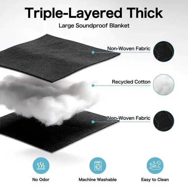 Alt view image 2 of 6 - 2-Pack Sound Dampening Moving Blankets, 48 x 78 in, 5 Hooks Included | Sound Absorption,Easy Installation,Durable Design,Large Coverage,Multi-Purpose Use