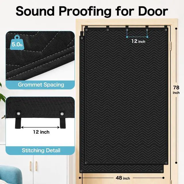Alt view image 3 of 6 - 2-Pack Sound Dampening Moving Blankets, 48 x 78 in, 5 Hooks Included | Sound Absorption,Easy Installation,Durable Design,Large Coverage,Multi-Purpose Use