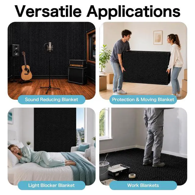 Alt view image 6 of 6 - 2-Pack Sound Dampening Moving Blankets, 48 x 78 in, 5 Hooks Included | Sound Absorption,Easy Installation,Durable Design,Large Coverage,Multi-Purpose Use