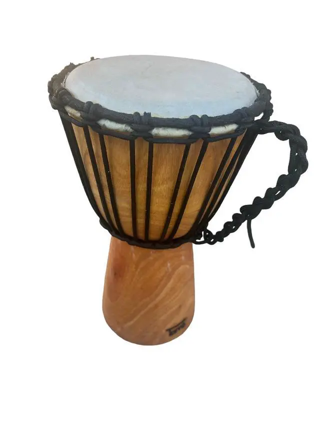 Alt view image 2 of 6 - Djembe Handmade Drum 12" Tall 6.5-7" Head Mahogany Wood Goat Skin | Handmade drum with natural materials; warm, resonant sound for beginners, performers, and percussion practice