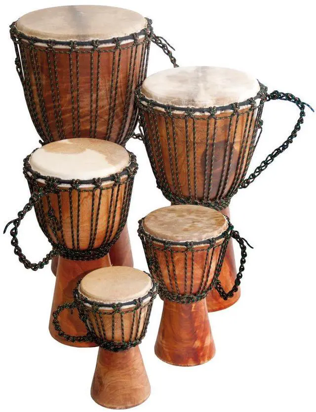 Main image of Djembe Handmade Drum 12" Tall 6.5-7" Head Mahogany Wood Goat Skin | Handmade drum with natural materials; warm, resonant sound for beginners, performers, and percussion practice