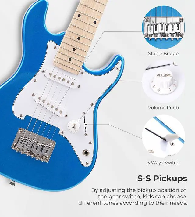 Alt view image 2 of 6 - Kids Electric Guitar 30 Inch Electric Guitar for Beginner Kit for Young Players with Amp, Bag, Strap, Extra Strings, Capo, Tuner, Picks, Cable (Blue)