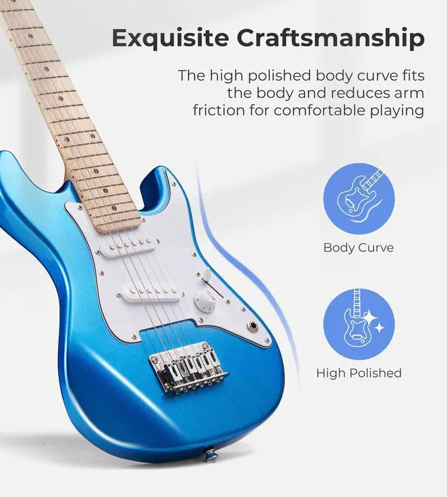Alt view image 3 of 6 - Kids Electric Guitar 30 Inch Electric Guitar for Beginner Kit for Young Players with Amp, Bag, Strap, Extra Strings, Capo, Tuner, Picks, Cable (Blue)