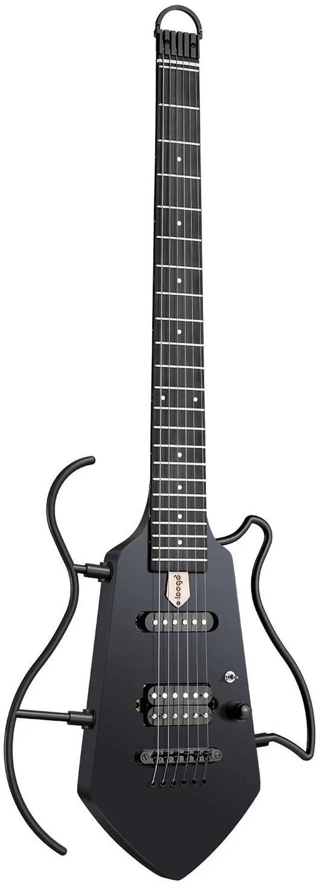 Main image of Mini Travel Electric Guitar, Small Lightweight Headless Guitar for Practice, Portable Compact Solid Body Easy Assemble Stands with Gig Bag, Black