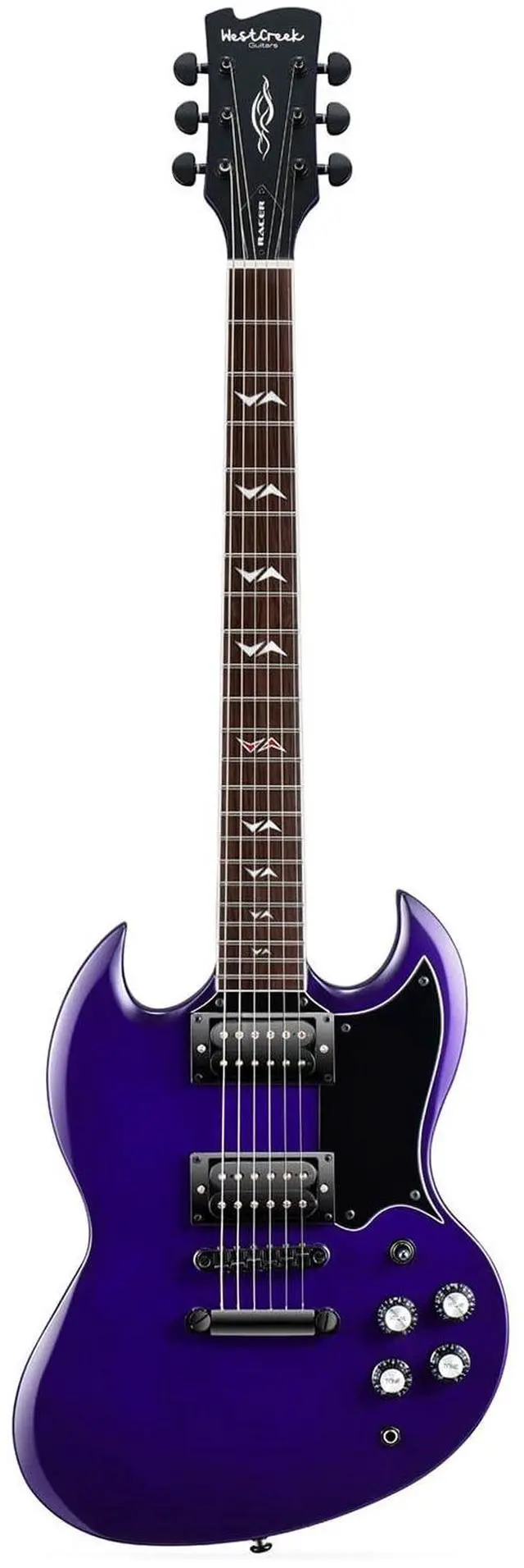 Main image of WestCreek RACER Solid Body Electric Guitar | Double Cut guitar, Rounded End Frets, Bone nut, Rosewood Fingerboard, Mahogany Body (Matte Purple)
