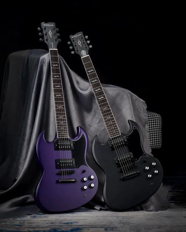 Alt view image 4 of 6 - WestCreek RACER Solid Body Electric Guitar | Double Cut guitar, Rounded End Frets, Bone nut, Rosewood Fingerboard, Mahogany Body (Matte Purple)