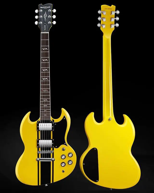 Alt view image 2 of 7 - WestCreek RACER Solid Body Electric Guitar | Double Cut guitar, Rounded End Frets, Bone nut, Rosewood Fingerboard, Mahogany Body (Bumble-B)