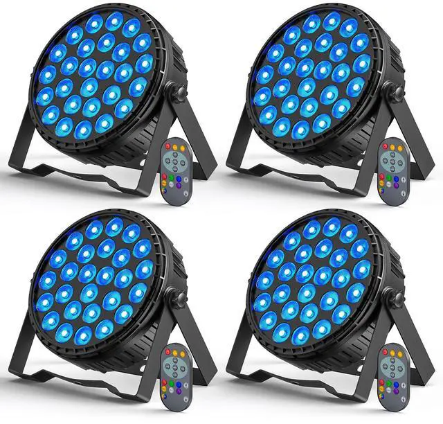 Main image of LED Par Light RGBW 4in1 160W 27Leds Stage Lights Remote & DMX Controlled Sound Activated Auto Play 8/4 Channel Uplights for Events Wedding Halloween Birthday Party Dance Stage Lighting (4 Packs)