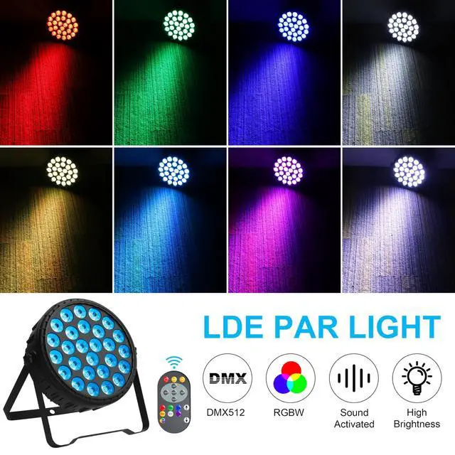 Alt view image 2 of 7 - LED Par Light RGBW 4in1 160W 27Leds Stage Lights Remote & DMX Controlled Sound Activated Auto Play 8/4 Channel Uplights for Events Wedding Halloween Birthday Party Dance Stage Lighting (4 Packs)