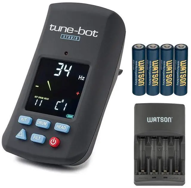 Main image of Studio TBS-001 Digital Drum Tuner - Clip-On Tuner for Acoustic Drum Kits Bundle with Watson AAA NiMH Batteries and AA-C4H 4-Hour Rapid Charger