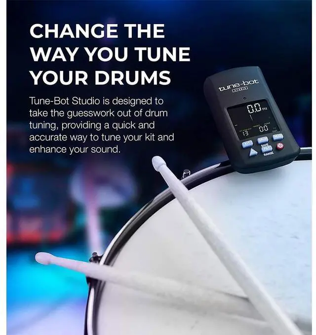 Alt view image 3 of 7 - Studio TBS-001 Digital Drum Tuner - Clip-On Tuner for Acoustic Drum Kits Bundle with Watson AAA NiMH Batteries and AA-C4H 4-Hour Rapid Charger