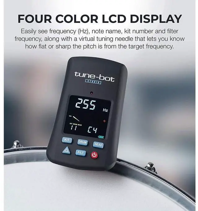 Alt view image 5 of 7 - Studio TBS-001 Digital Drum Tuner - Clip-On Tuner for Acoustic Drum Kits Bundle with Watson AAA NiMH Batteries and AA-C4H 4-Hour Rapid Charger