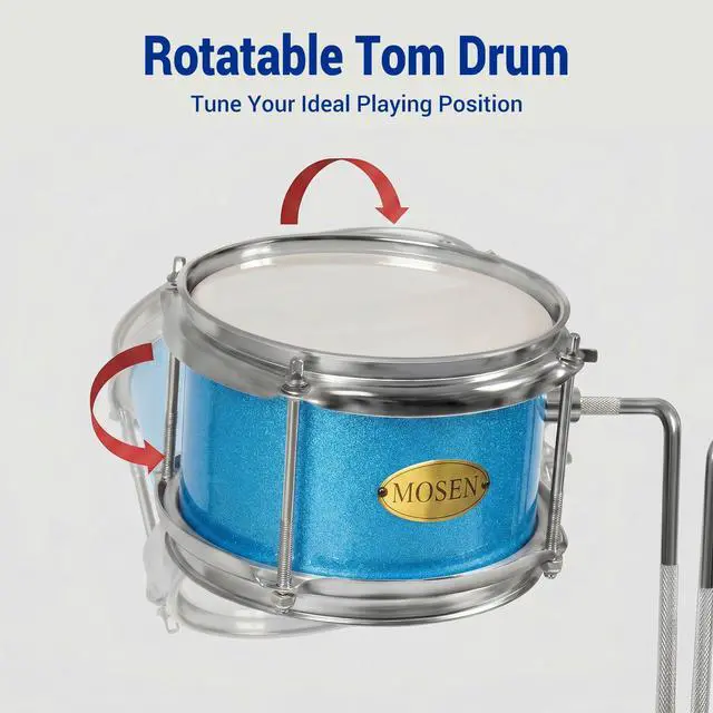 Alt view image 4 of 6 - MOSEN 3-Piece 14" Beginner Drum Set, with Throne, Cymbal, pedal & Sticks | Bass & Tom & Snare, Adjustable Stool, Sturdy, for Young Learners, Home Practice, Gift, Easy Assembly, Sky Blue