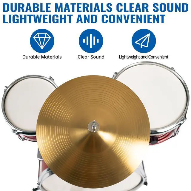 Alt view image 4 of 7 - MOSEN 3-Piece 14 Inch Youth Drum Set with Throne, Cymbal, Sticks, Pedal | Bass & Tom & Snare, Adjustable Stool, Compact, for Beginners, Performance, Gift, Easy Setup, Creative Play, Red