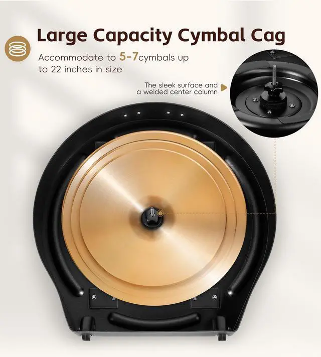 Alt view image 3 of 7 - Upgrade Hard Cymbal Case with Wheels, Rolling Cymbal Vault with Foam Washers Fits Up to 7 * 22" Cymbals, Drum Cymbal Bags with Pull Handle (PE-22), Elite Black