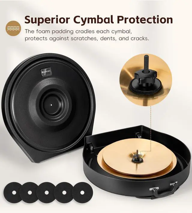 Alt view image 4 of 7 - Upgrade Hard Cymbal Case with Wheels, Rolling Cymbal Vault with Foam Washers Fits Up to 7 * 22" Cymbals, Drum Cymbal Bags with Pull Handle (PE-22), Elite Black