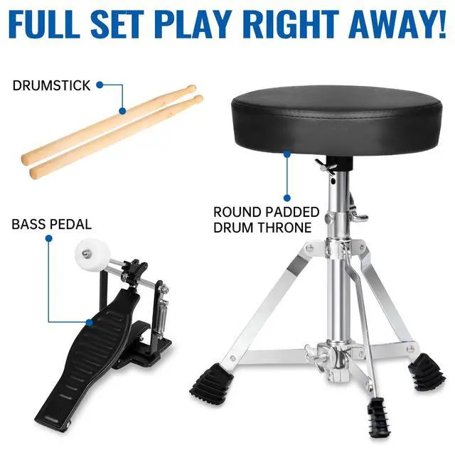 Alt view image 6 of 7 - MOSEN 3 drums & 1 cymbal 14" Youth Drum Kit with Throne, Cymbal & Sticks | Blue Bass & Tom & Snare, Adjustable Stool, Pedal Sturdy Hardware, for Starters,Music Class, Home Practice, Gift, Blue
