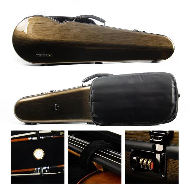 Alt view image 3 of 7 - 4/4 Full Size Violin case High-Strength Carbon Fiber Triangle Violin Music Bag With Combination Lock and Extra Bag Golden Violin Hard Case (VB-Trianglee-Golden spot)
