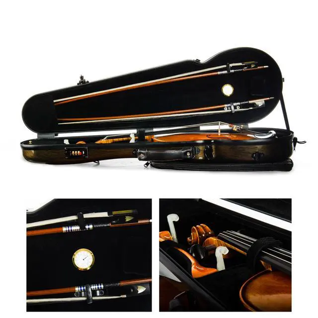 Alt view image 7 of 7 - 4/4 Full Size Violin case High-Strength Carbon Fiber Triangle Violin Music Bag With Combination Lock and Extra Bag Golden Violin Hard Case (VB-Trianglee-Golden spot)