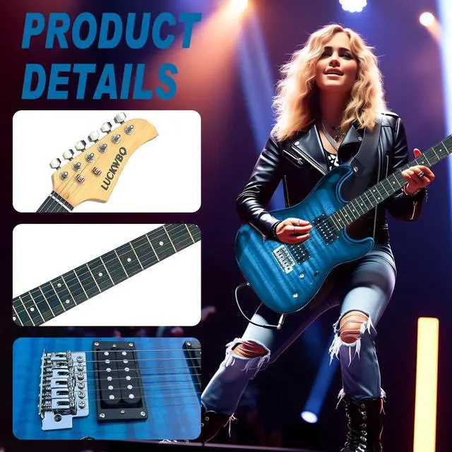 Alt view image 5 of 6 - 39" Full Size ST Style Electric Guitar Starter Kit with HH Pickup, 20W Portable Amp, Tuner, Gig Bag, Strap & Accessories(Blue Flame)