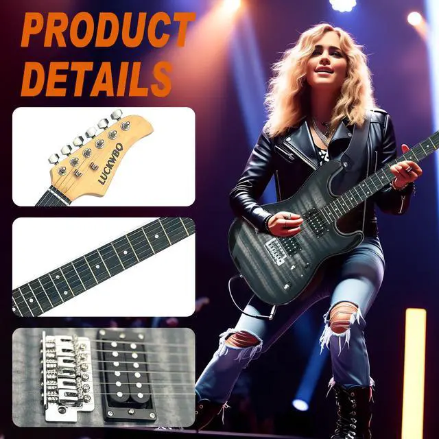 Alt view image 5 of 6 - 39" Full Size ST Style Electric Guitar Starter Kit with HH Pickup, 20W Portable Amp, Tuner, Gig Bag, Strap & Accessories (Black Flame)