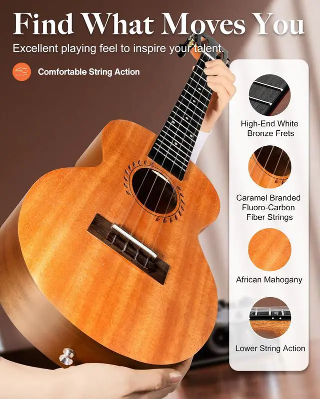 Alt view image 5 of 5 - Tenor Ukulele TAM48 Mahogany Ukelele for Beginners | Handmade Ukelele Starter Kit
