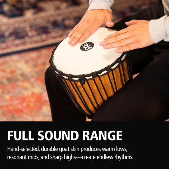 Alt view image 4 of 7 - Djembe Drum 10" x 20" NOT MADE IN CHINA | Professional Hand Carved African Drum, Solid Mahogany Shell, Goat Skin Head, For All Skill Levels and Settings