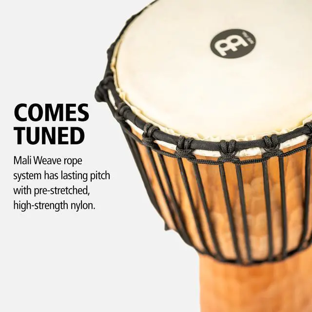 Alt view image 5 of 7 - Djembe Drum 10" x 20" NOT MADE IN CHINA | Professional Hand Carved African Drum, Solid Mahogany Shell, Goat Skin Head, For All Skill Levels and Settings