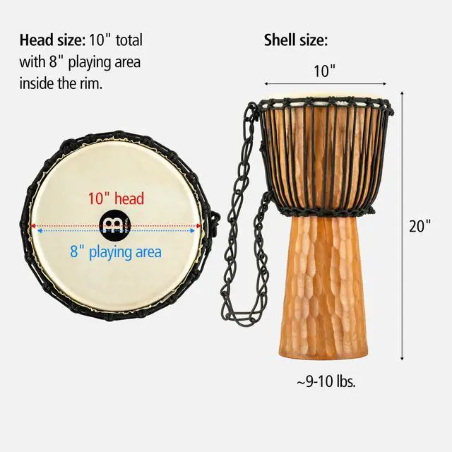 Alt view image 6 of 7 - Djembe Drum 10" x 20" NOT MADE IN CHINA | Professional Hand Carved African Drum, Solid Mahogany Shell, Goat Skin Head, For All Skill Levels and Settings