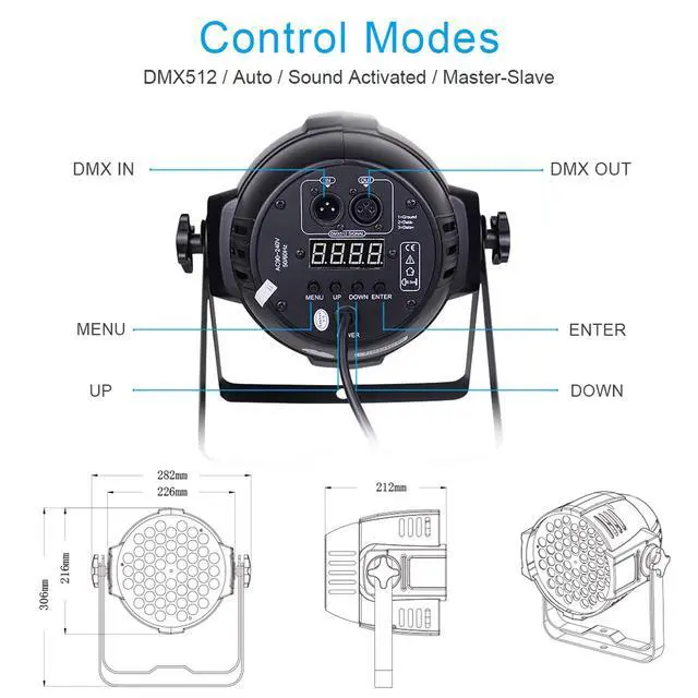 Alt view image 3 of 7 - DJ Lights, 54 x 3W RGB LED Stage Par Lights, DMX/Sound(LPC007, 1P) | Auto/Sound/DMX512/Master,Lighting range 6~10M,optical angle 26°,Built-in cooling fan,for Church,Concert,Wedding,Party,Bar