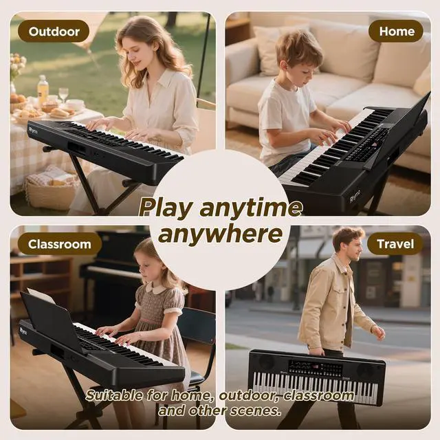 Alt view image 7 of 7 - 61 Key Keyboard Piano, Electric Piano Keyboard with Touch Response | 300 Tones, 300 Rhythms, LED Display, Music Stand, Learning Keyboard Piano for Beginners, Built-in Speakers