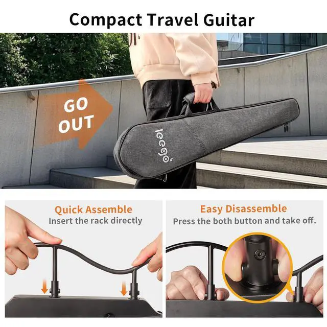 Alt view image 3 of 7 - Mini Travel Electric Guitar, Small Lightweight Headless Guitar for Practice, Portable Compact Solid Body Easy Assemble Stands with Gig Bag, Black