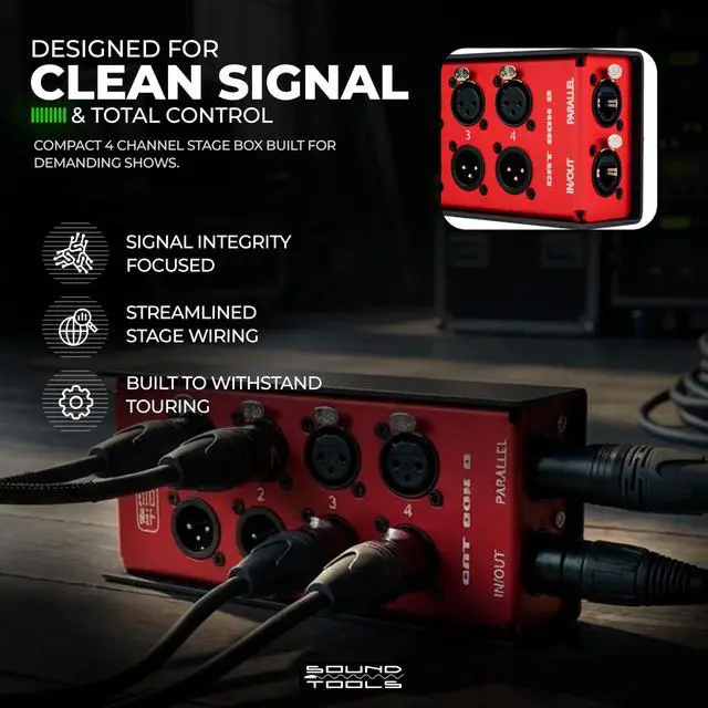 Alt view image 7 of 7 - CAT Box 8 Analog Audio Over CAT Stagebox 4 Male, 4 Female XLR | Passive Audio DMX AES3 COM Transport etherCON Daisy Chain Analog Audio Over Cat Cable with Phantom Power Support