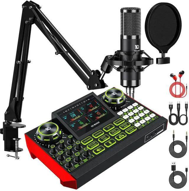 Main image of Podcast Equipment Bundle with Audio Mixer for Live Streaming and Singing, Podcast Microphone, Live Sound Card with Voice Changer and Noise Reduction, Compatible with PC, Phone, TikTok, and YouTube