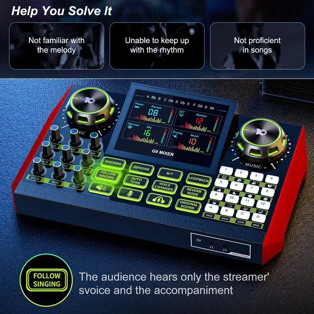 Alt view image 2 of 7 - Podcast Equipment Bundle with Audio Mixer for Live Streaming and Singing, Podcast Microphone, Live Sound Card with Voice Changer and Noise Reduction, Compatible with PC, Phone, TikTok, and YouTube