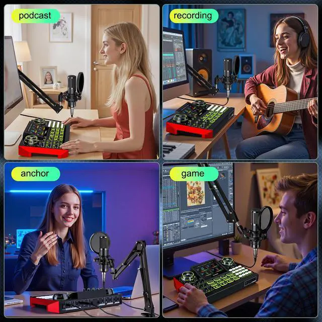 Alt view image 4 of 7 - Podcast Equipment Bundle with Audio Mixer for Live Streaming and Singing, Podcast Microphone, Live Sound Card with Voice Changer and Noise Reduction, Compatible with PC, Phone, TikTok, and YouTube